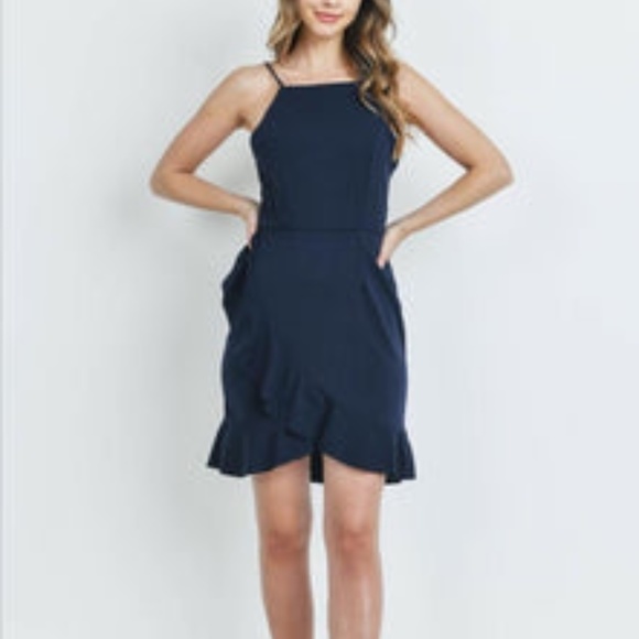 Dresses & Skirts - Gorgeous Navy Blue Spaghetti Strap Crop Dress